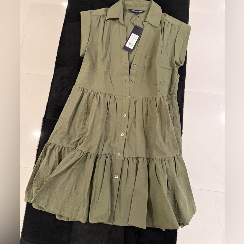 Veronica Beard Olive Green Button-Front Tiered Mi… - image 2
